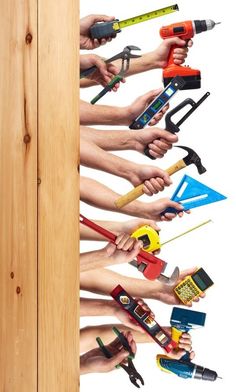 DIY tools set collage. Isolated on white background.